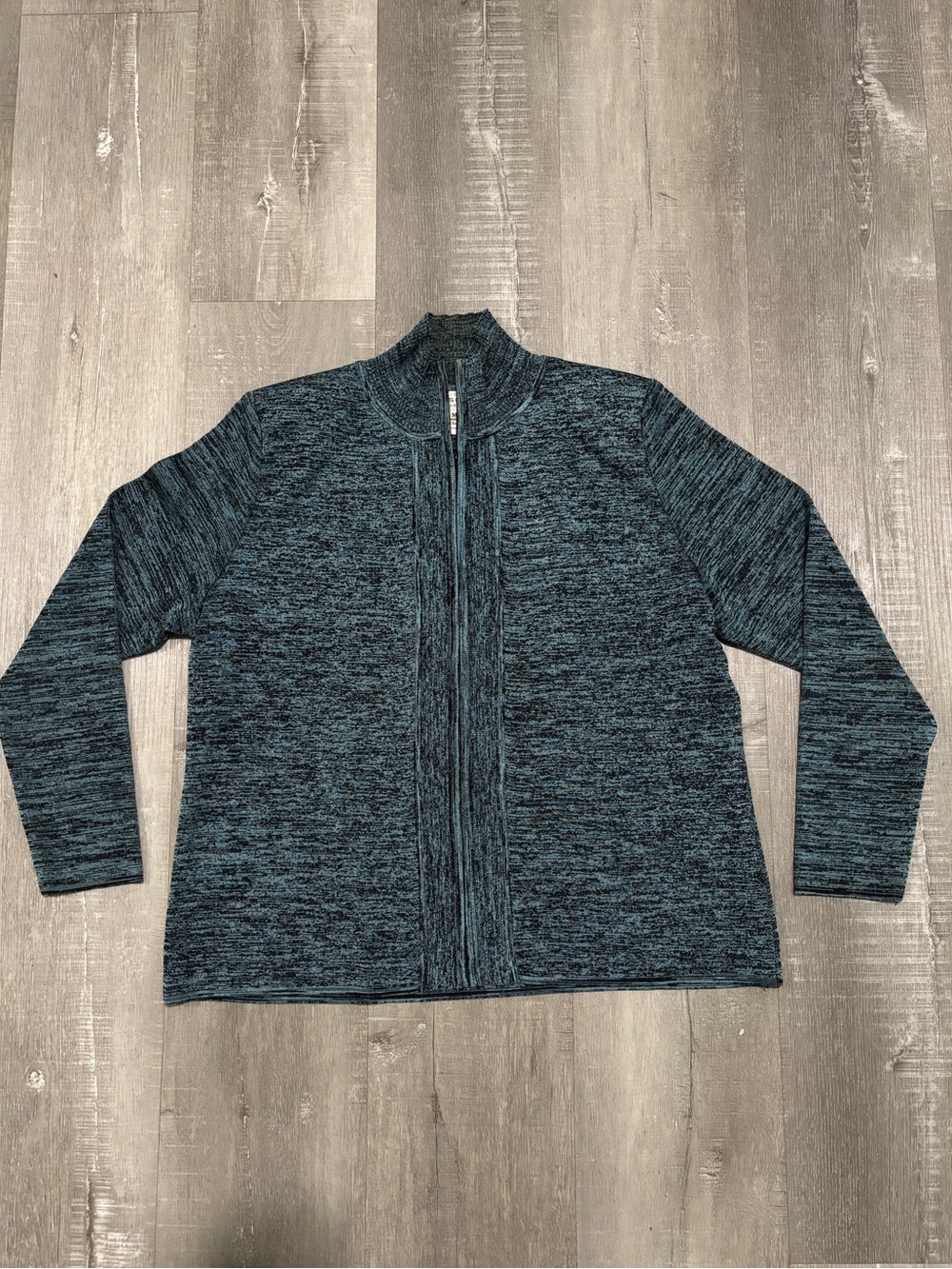 Misook Women’s Padded Teal Heathered Full-Zip Sweater Jacket